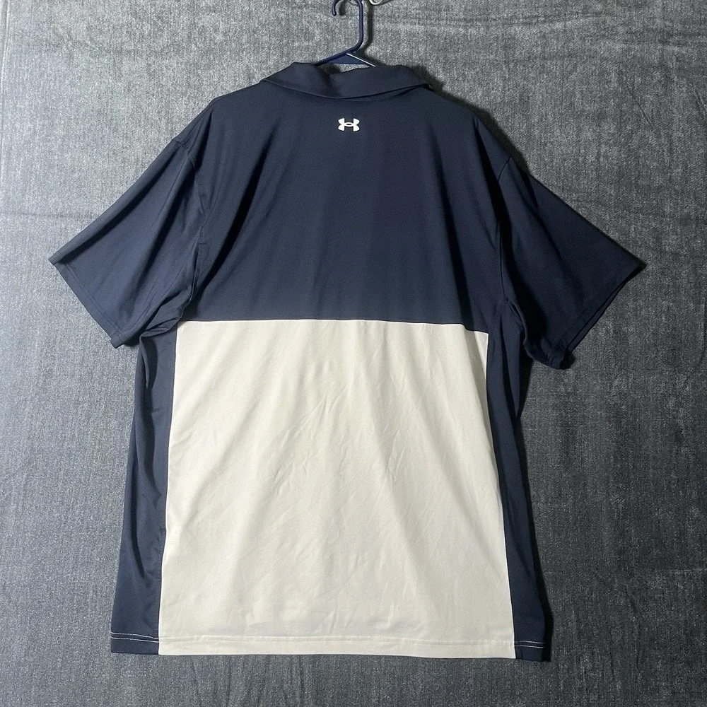 Under Armour Notre Dame Fighting Irish Polo Shirt Mens 2XL Navy Cream Golf